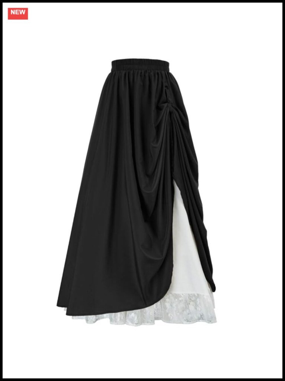 Renaissance Maxi Skirt Womens Lace Trim Double Layered Medieval High Waisted